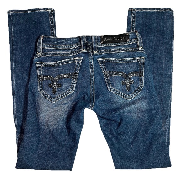 Rock Revival Denim - Rock Revival Embellished Rhinestone Low Rise‎  Straight Leg Jeans Size 26